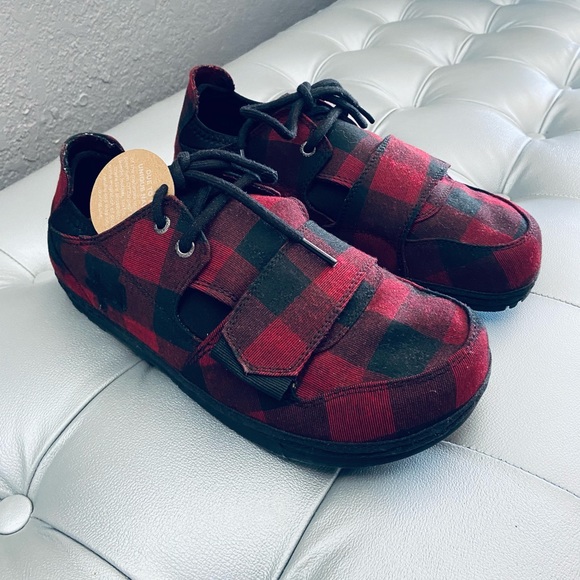 OTZ Shoes Canvas Red/Black Plaid Lace Up Velcro - Picture 4 of 10